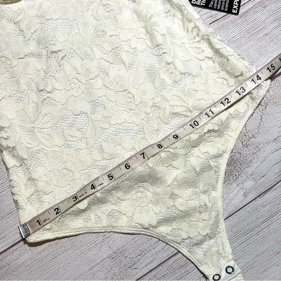 EXPRESS Off The Shoulder Ruffle Lace Thong Bodysuit - Picture 15 of 16